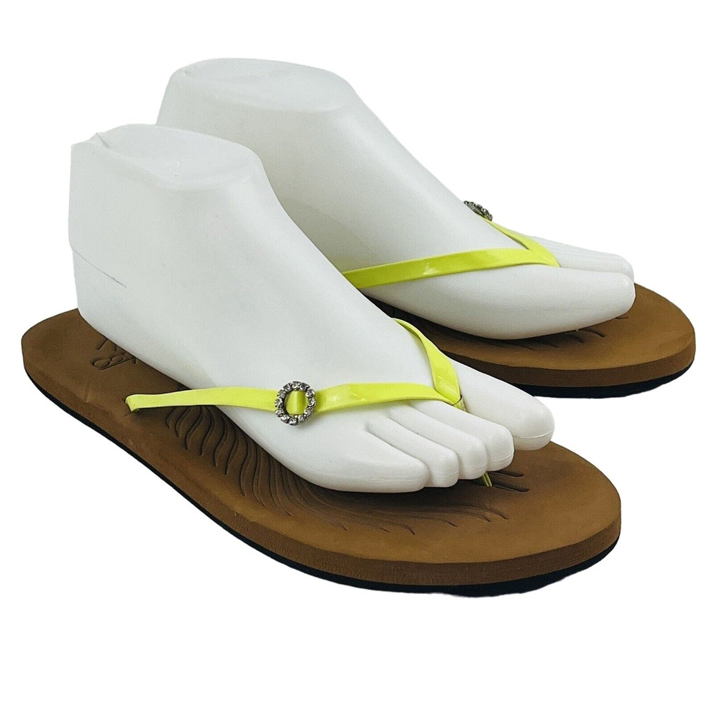 Womens 9 Corkys Flip Flops‎ Yellow Strap Rhinestone Bling Thong Sandals
